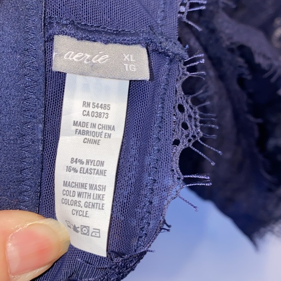 XL navy Aerie Racerback Bralette, Eyelash Lace Bra Adjustable Straps EUC 1X blue - Picture 2 of 14